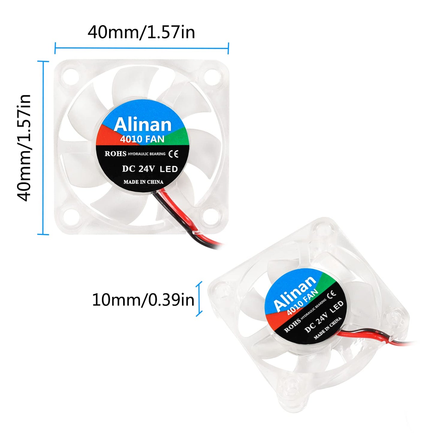 Alinan 6pcs 4010 24V Color LED Mini Brushless Cooling Fan Transparent 40 * 40 * 10MM 0.05A for 3D Printer, PC, Case, CPU