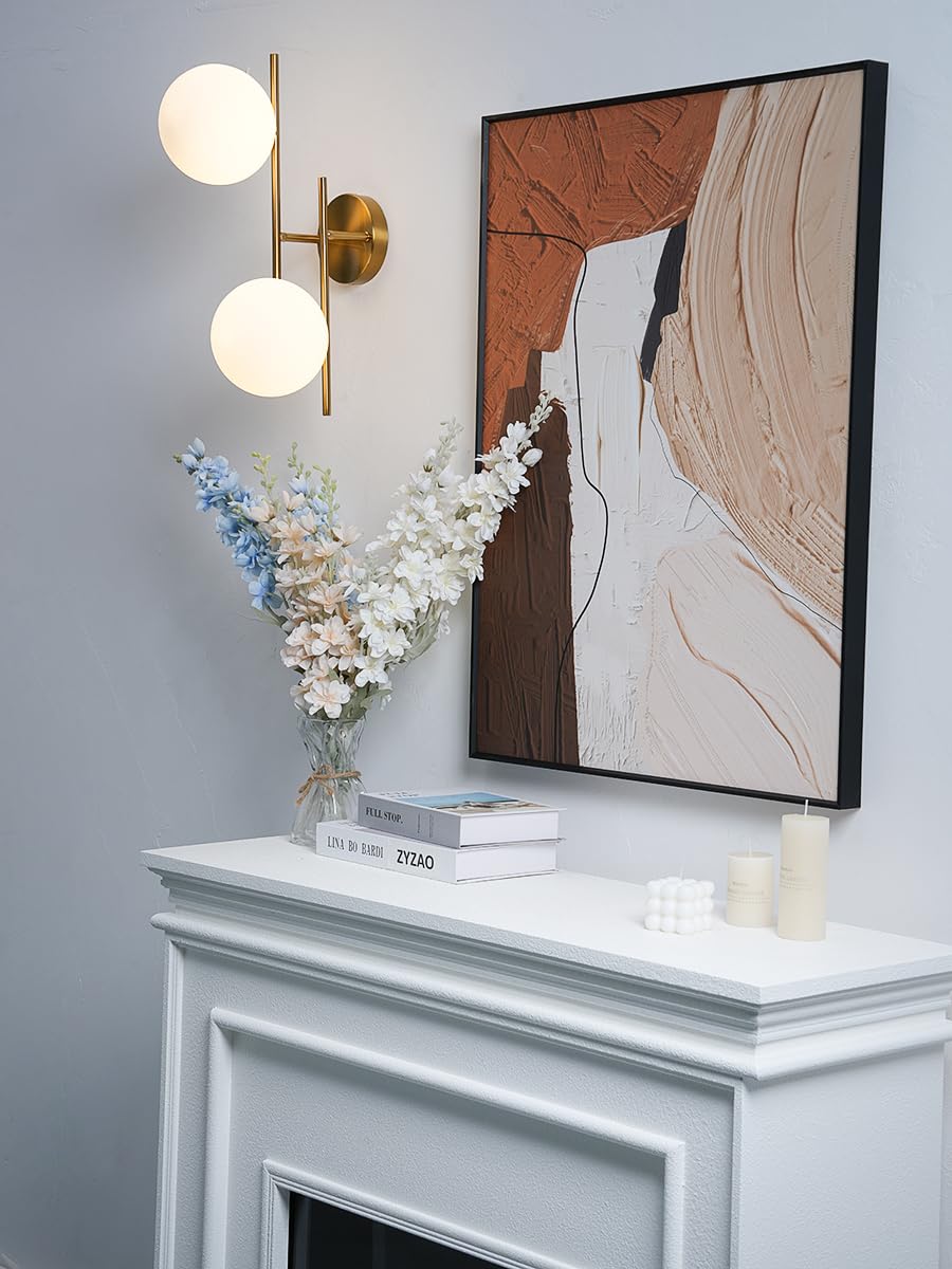 LZPZRUI Modern Gold Wall Sconce with 2 Frosted Glass Globe Shades, Mid-Century Style, 18" x 9.8