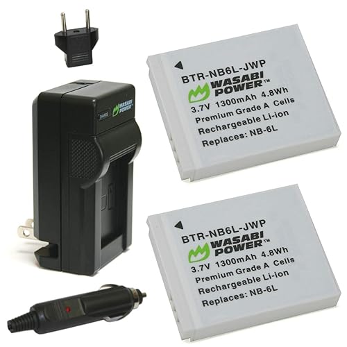 Wasabi Power Battery (2-Pack) and Charger for Canon NB-6L, NB-6LH, CB-2LY and Canon PowerShot D10, D20, D30, ELPH 500 HS, S90, S95, S120, SD770 IS
