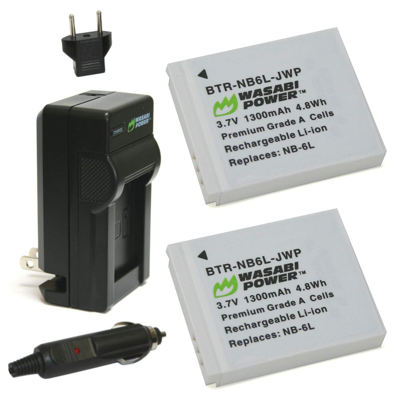 Wasabi Power Battery (2-Pack) and Charger for Canon NB-6L, NB-6LH, CB-2LY and Canon PowerShot D10, D20, D30, ELPH 500 HS, S90, S95, S120, SD770 IS