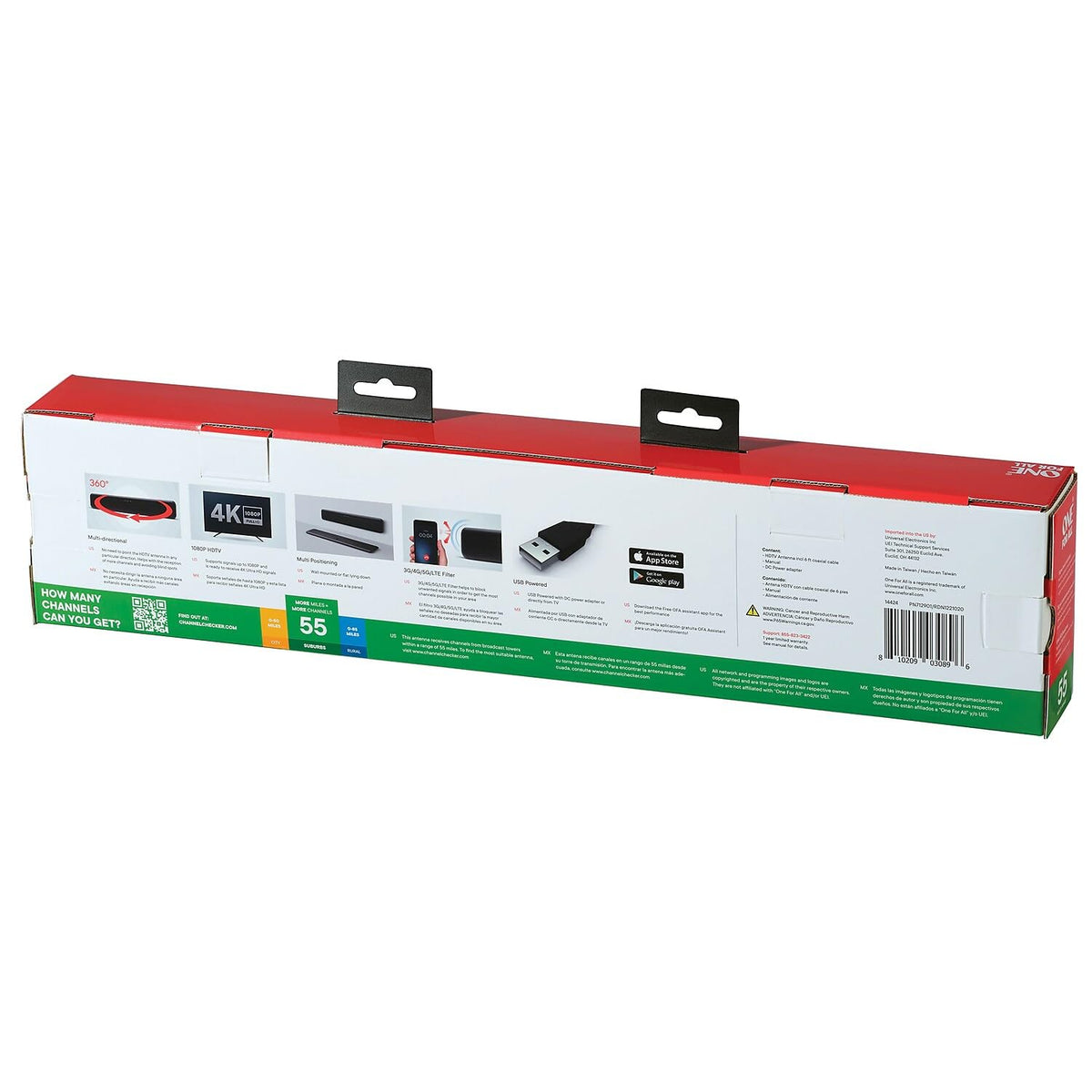 One for All 14424 Amplified Indoor TV Antenna, 4K and 8K Ultra HD Ready