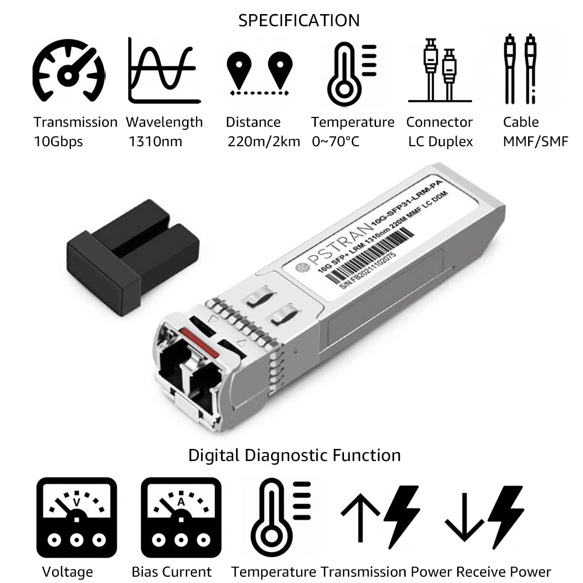 OPSTRAN 10GBASE-LRM SFP+ Optical Transceiver Module Compatible with Palo Alto PAN-SFP-Plus-LRM 10G SFP+ 1310nm 220m DDM Duplex LC MMF