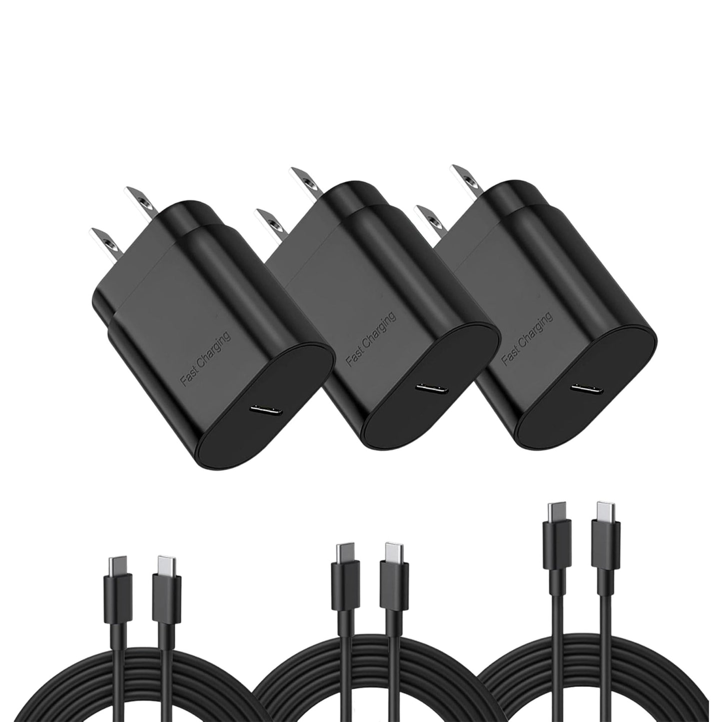 3-Pack Fast Type C Charger, Type C Charger Fast Charging Block with USB C Cable Compatible with S24U/S23/S22/S21/S20/i Phone 17/16/15