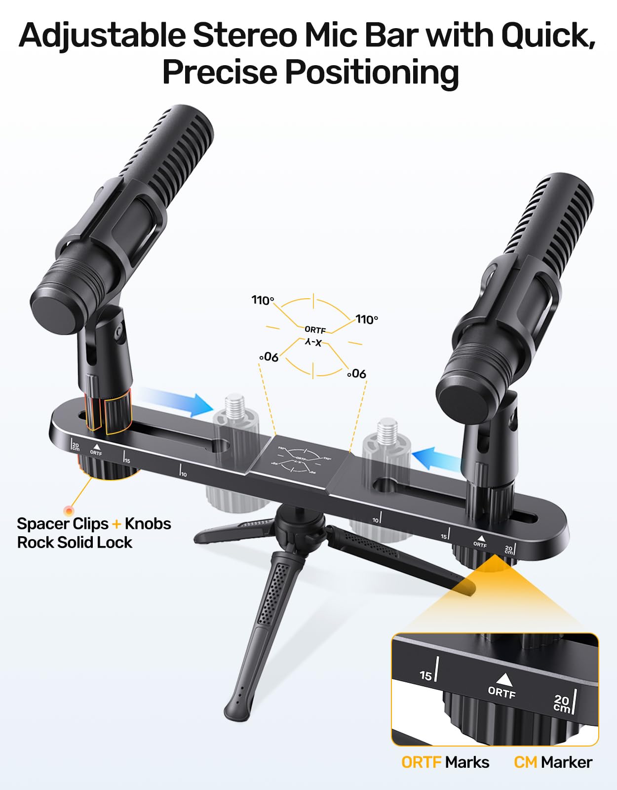 Stereo Mic Bar, Adjustable Dual Microphone Mount Bar,Universal Double Mic Holder for Stand,Precision Stereo Spacing Mic Bar for Podcast,Live