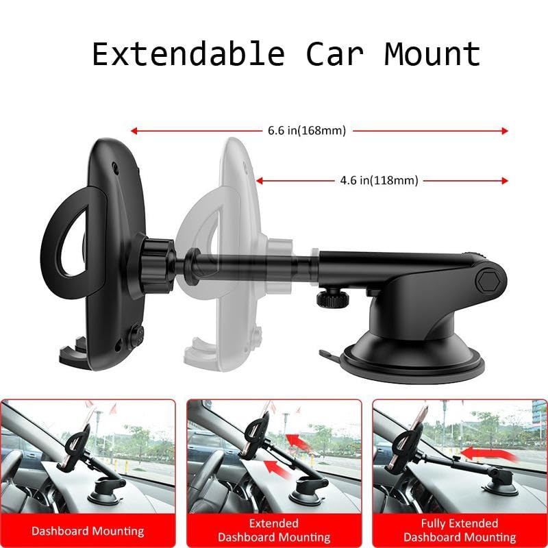 Car Mount Dash Windshield Compatible with Samsung Galaxy A35 5G/ A34 5G/ A33 5G/ A32 5G, Holder Telescopic Cradle Swivel Dock