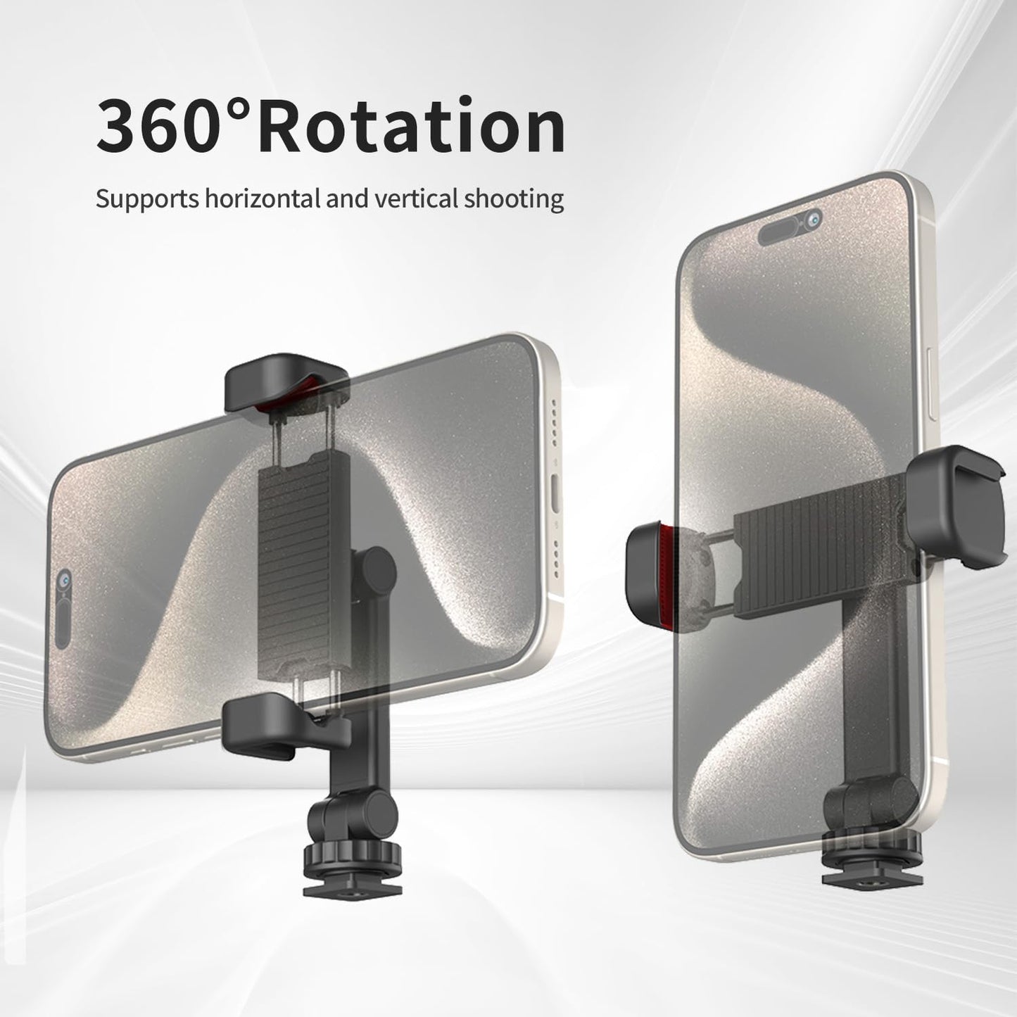 Phone Tripod Mount Holder for iPhone - 2 Cold Shoe and 1/4" Screw, 360° Rotates and 180° Tilts Compatible for iPhone Android Sony Canon DJI Ronin S/SC