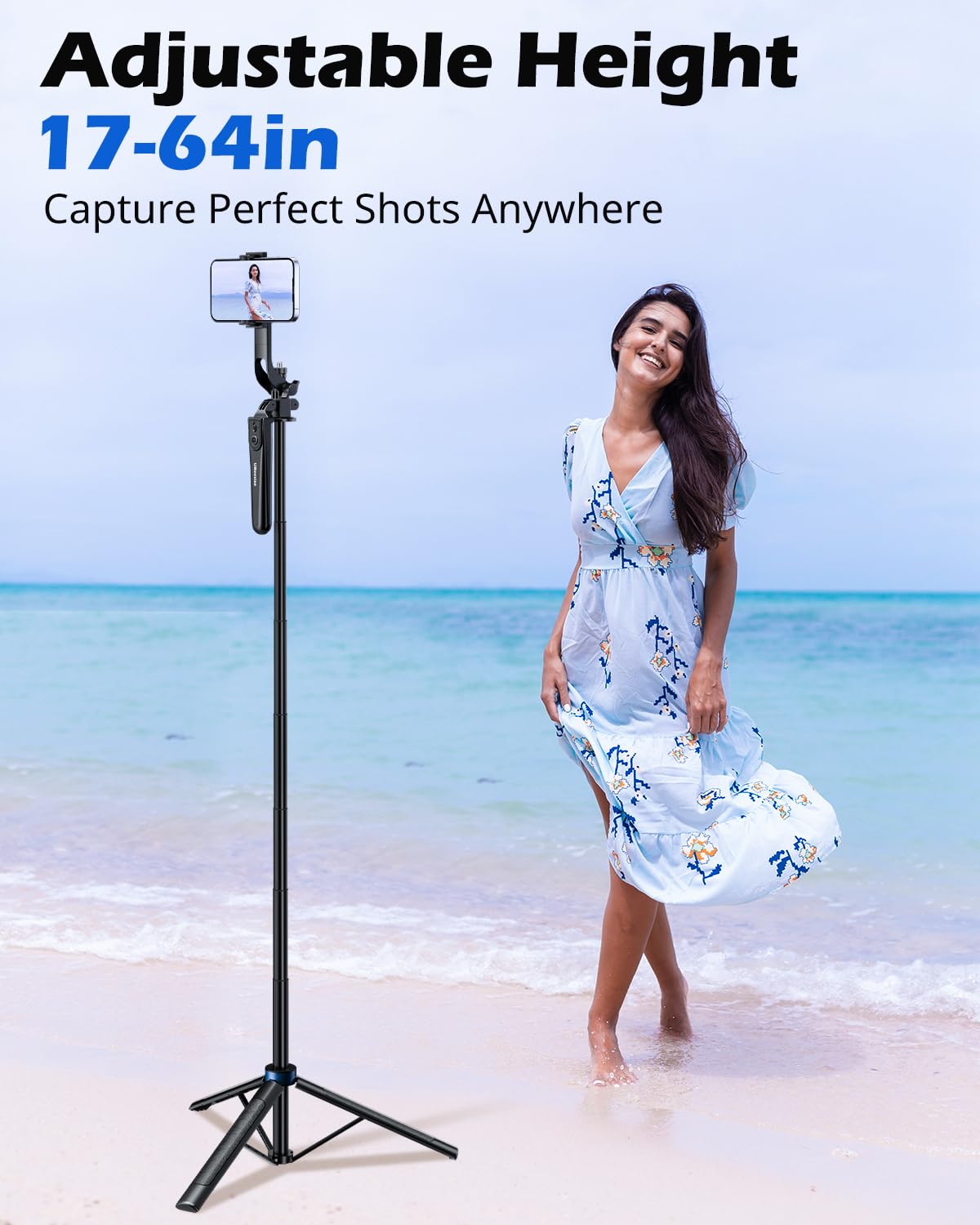 UBeesize 64'' Extendable Selfie Stick Tripod with Light & Remote, Adjustable Phone Tripod Stand for iPhone 17-11, Android, Camera, Travel Vlogging