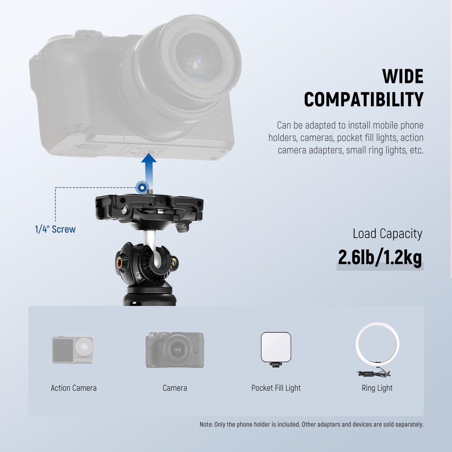NEEWER TP38 Phone Camera Tripod, 15" Extendable Selfie Stick Metal Stand with Phone Holder, Action Camera Adapter Compatible with Hero 12 11 10 9