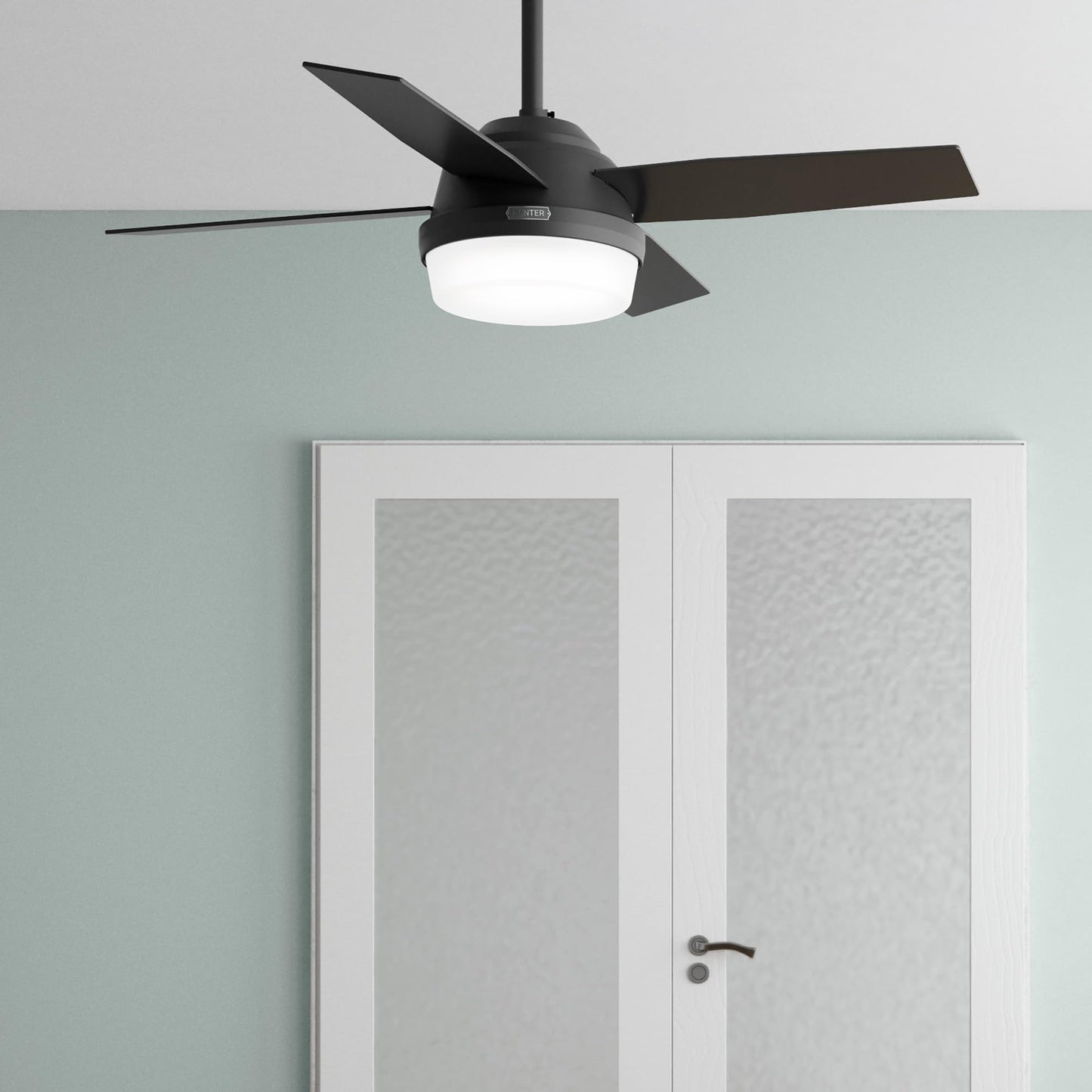 Hunter Fan 44 Inch Matte Black Finish Indoor Ceiling Fan With LED Light Kit and Remote Control (Renewed)