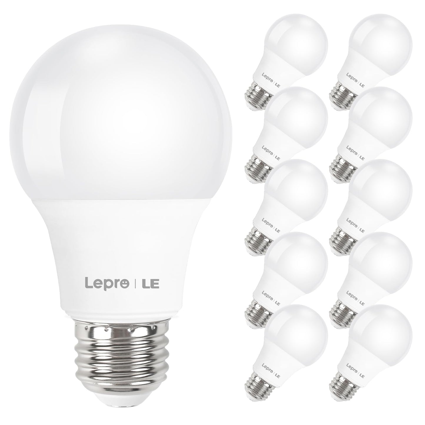 Lepro A19 E26 LED Light Bulbs 9W 800 Lumen Soft White 2700k 10 Pack