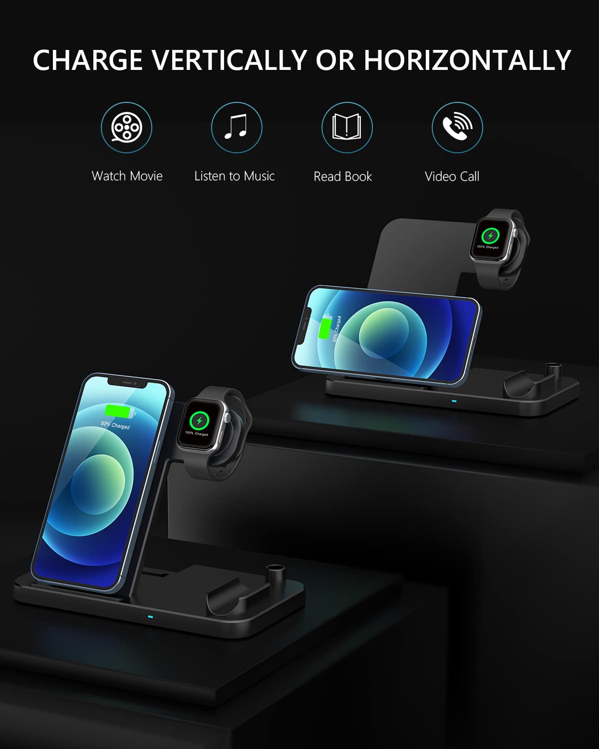 Wireless Charger, 4 in 1 Fast Wireless Charging Station Compatible with Apple Watch Airpods Pro iPhone 12/12 Pro/11/11 Pro/8/X, Wireless Charging