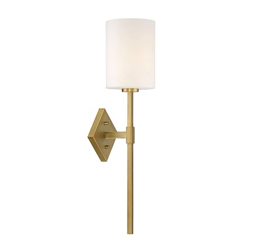 Savoy House 9-0902-1-322 Destin Vintage Mid-Century Modern White Opal Glass Wall Sconce, 1-Light 60 Watt, 25" H x 6" W, Warm Brass