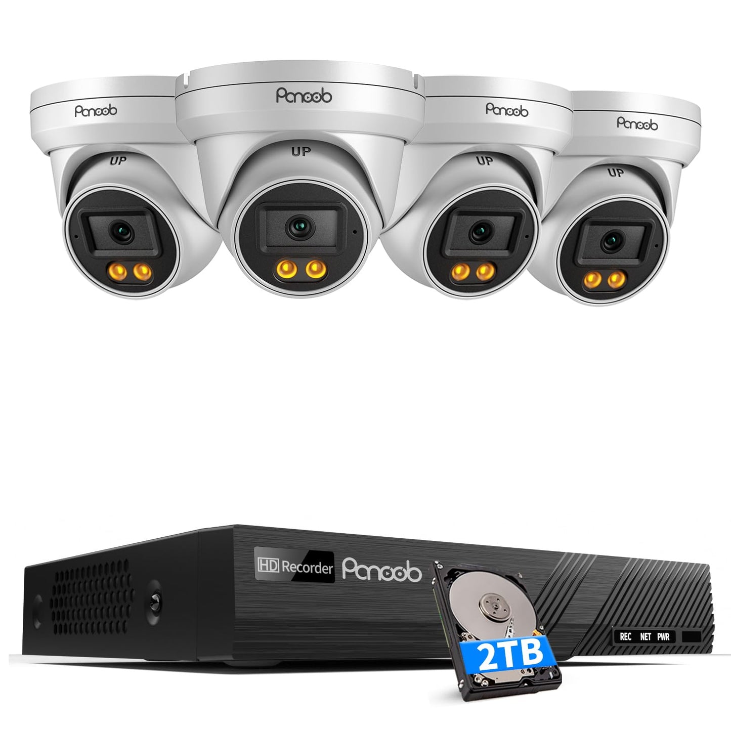 PANOOB 8MP PoE Camera Systems, 4X 4K/8MP Wired Security IP Dome Cameras with Person Vehicle Detection, Built-in Mic, Smart Dual Lights Full Color
