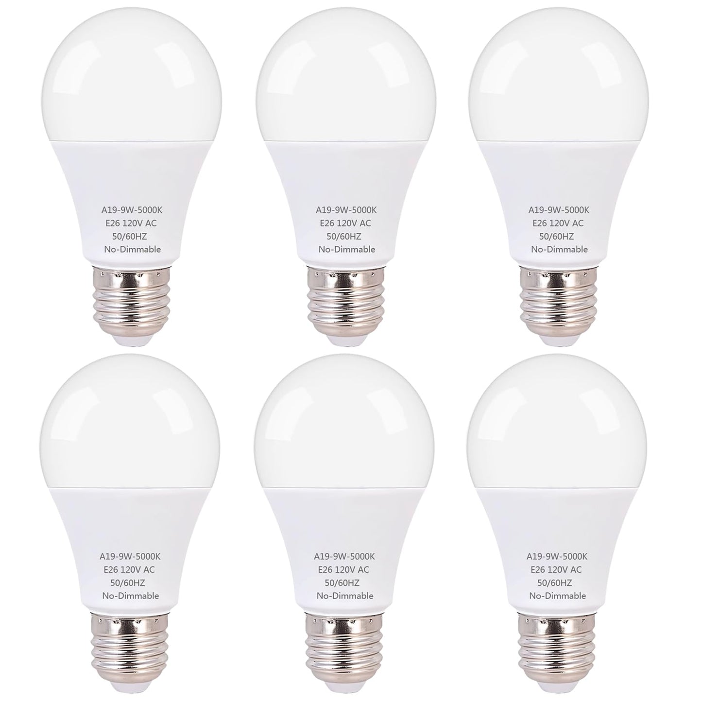 ZwwYvv LED Light Bulb,A19 60 Watt Equivalent, Energy Efficient 9W,800 Lumens, Daylight White 5000K, Non-Dimmable, Long Lifetime,Frosted,6 Count (Pack