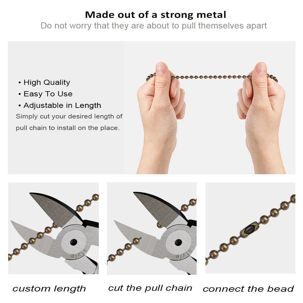 Ceiling Fan Pull Chain 12 inch Wooden Pull Chain Extension Fan Chain Extender Ceiling Fan Pulls Ornament with Ball Fan Chain Connector for Ceiling Fan