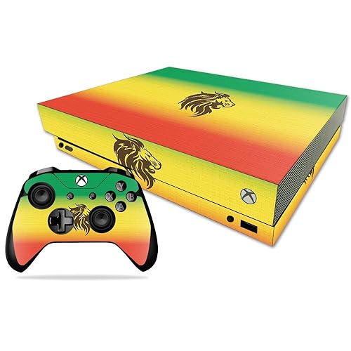 MightySkins Skin Compatible with Microsoft Xbox One X - Rasta Lion | Protective, Durable, and Unique Vinyl Decal wrap Cover | Easy to Apply, Remove