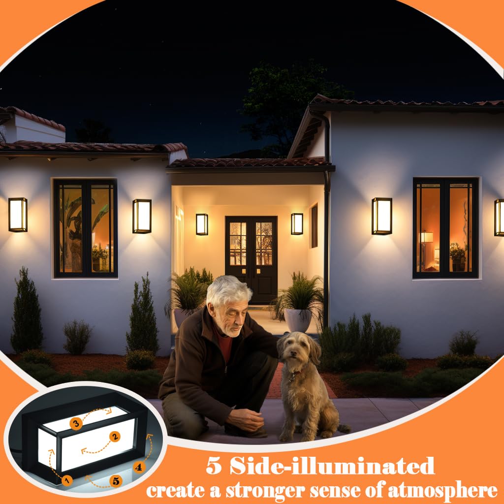 iYogaled Porch Lights Outdoor Light Fixture, 12W Black Exterior Light Fixtures Wall Mount, 3-Color-Temp Adjustable Wall Sconce, IP65 Waterproof