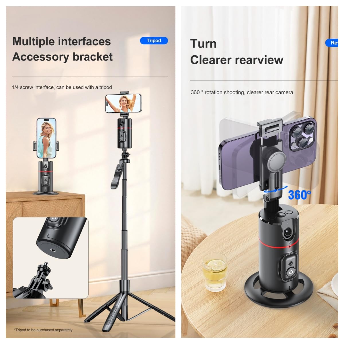 Auto Face Tracking Tripod Remote Control,Smart Tracking Phone Holder,360° Rotation Face Body Phone Camera Mount Gesture Control with Tripod Stand