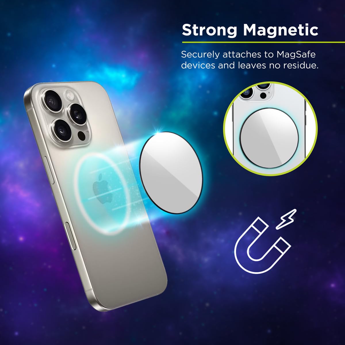 PureGear Magnetic Selfie Mirror for Back Camera, Slim Cell Phone Convex Mirror, MagSafe Compatible, iPhone 16/15/14/13/12 Pro Max/Plus, MagSafe Cases