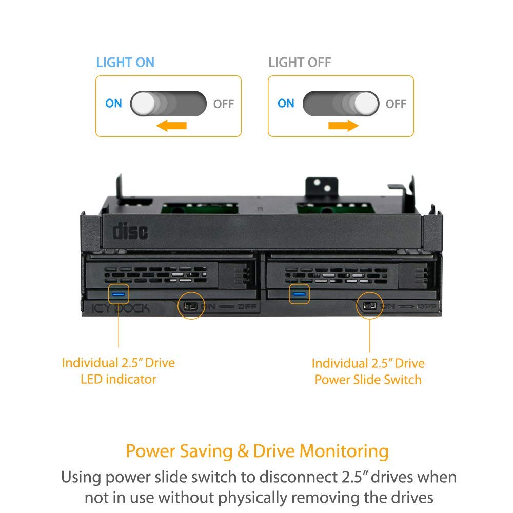 ICY DOCK 2 Bay 2.5 SAS/SATA HDD/SSD Mobile Rack Enclosure + Ultra Slim/Slim CD DVD-ROM Optical Drive Slot for 5.25 Bay | ExpressCage MB732SPO-B