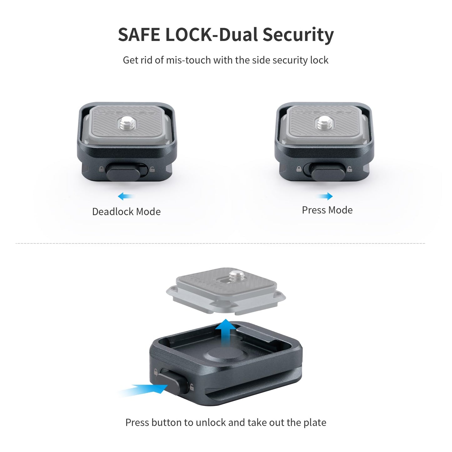 PGYTECH Quick Release Plate Clamp, with 1/4" and 3/8" Threaded Holes, Arca Swiss Interface, Suitable for Photo Cameras, Tripods, Gimbals
