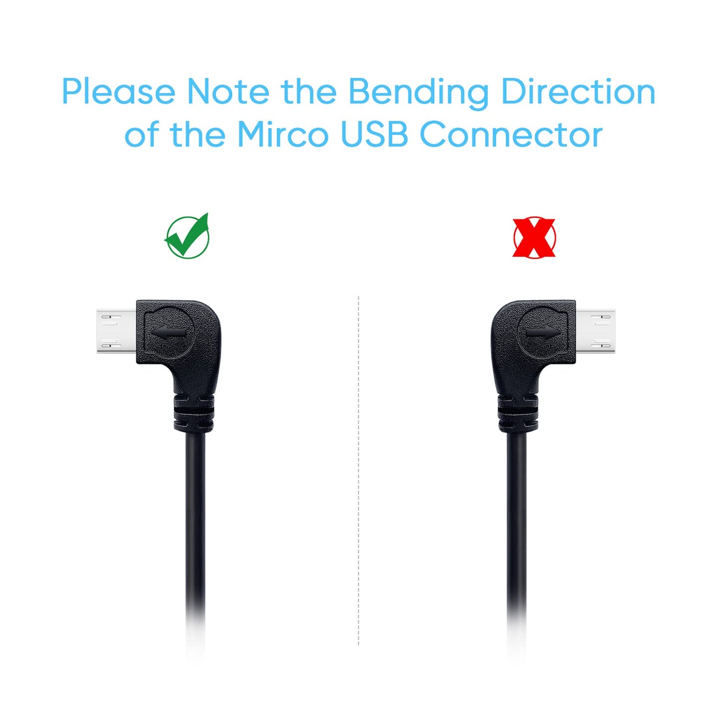 YQMAJIM Dash Cam Power Cord, 11 Ft Micro USB Charging Power Cable for Car Dash Camera Mirror Camera 90 Degree Angle Micro USB Cable