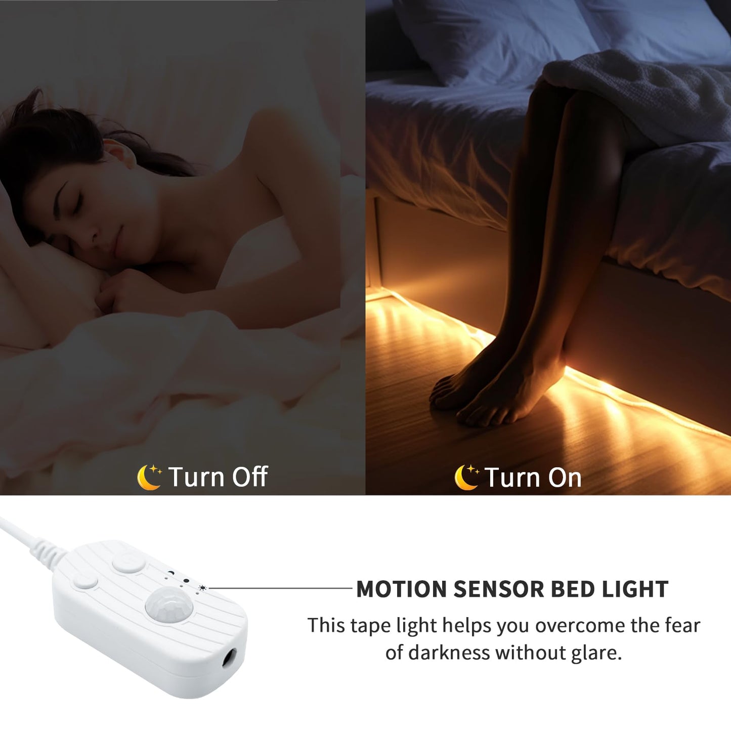 Xuuza Motion Sensor LED Light Strip, Strip Light USB Powered 16.4ft, Day Night Modes & Dimming Brightness, Adhesive Tape 5V Free Cutting Rope Lights