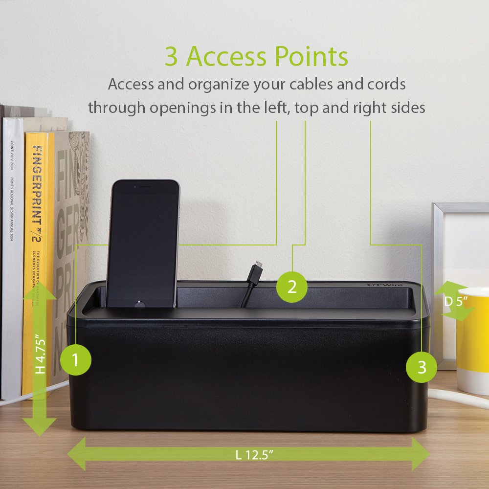 in-Box Desktop Mobile Charging Station & Power Strip Organizing Box, White