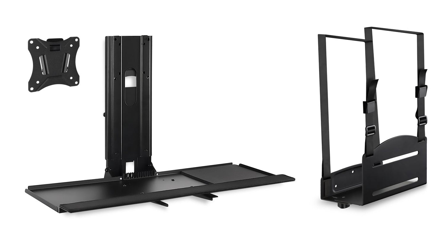 Mount-It! Monitor and Keyboard Wall Mount with CPU Holder, Height Adjustable Standing VESA Keyboard Tray, 25 Inch Wide Platform with Mouse Pad