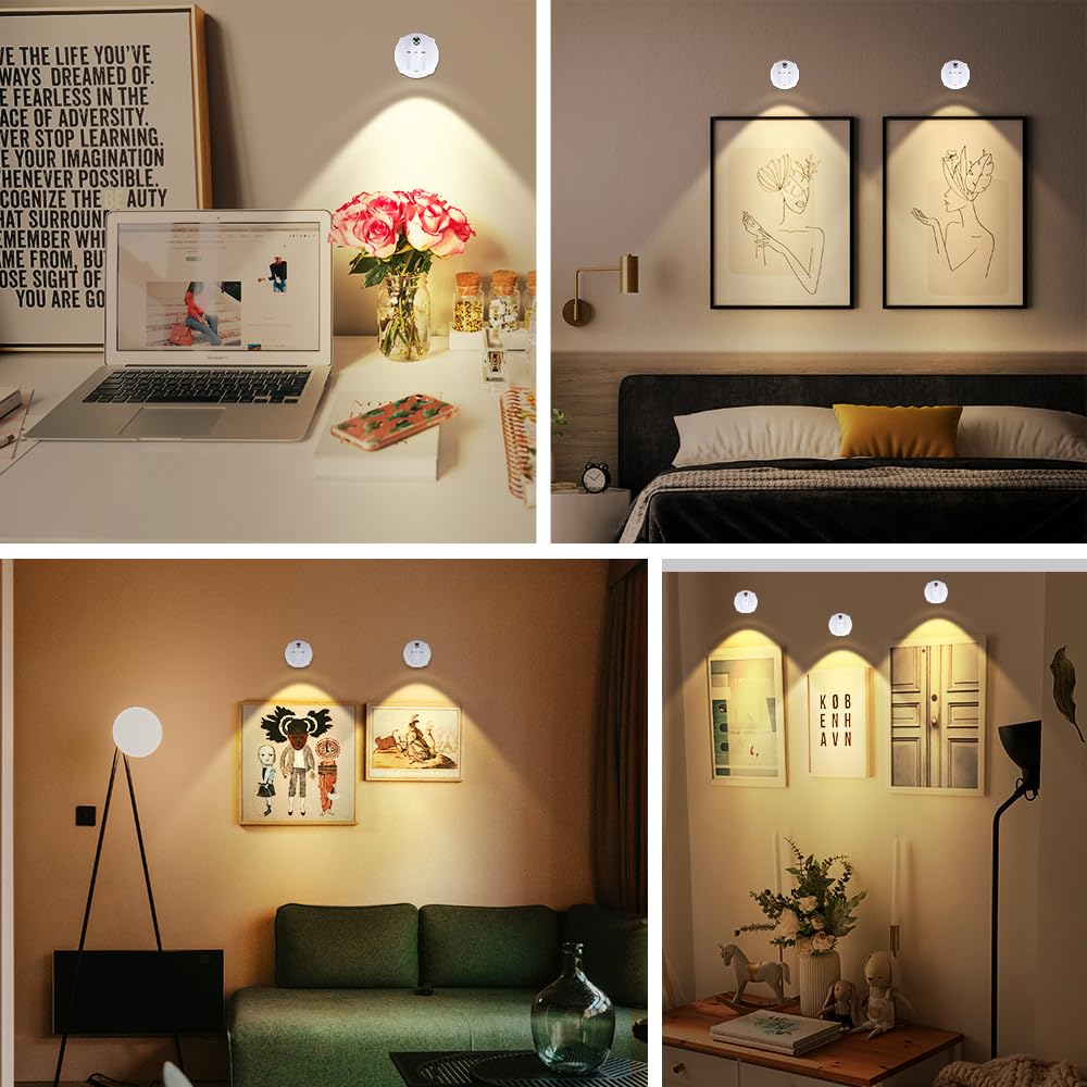 LEASTYLE Battery Operated Spotlight,LED Cordless Spot Lights Indoor with Remote, Wireless Uplighting for Wall Display Artwork Accent