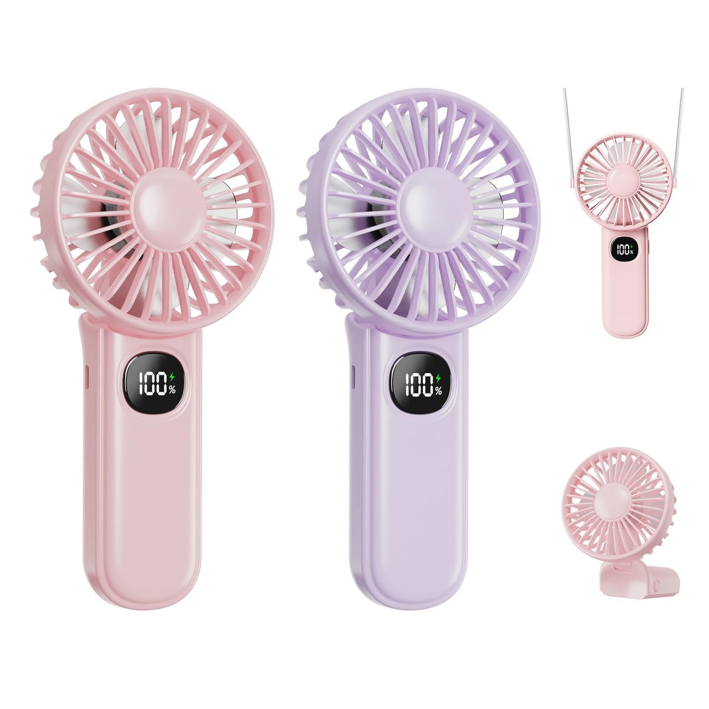 xigmer Portable Fan, 2-Pack Small Handheld Travel Fans, Pink & Purple