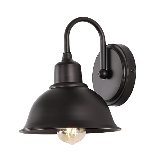 JONATHAN Y 8" Oil Rubbed Bronze Farmhouse Industrial 1-Light LED Vanity Wall Sconce for Bathroom Mirror Kitchen, Metal Shade, Dimmable Vintage