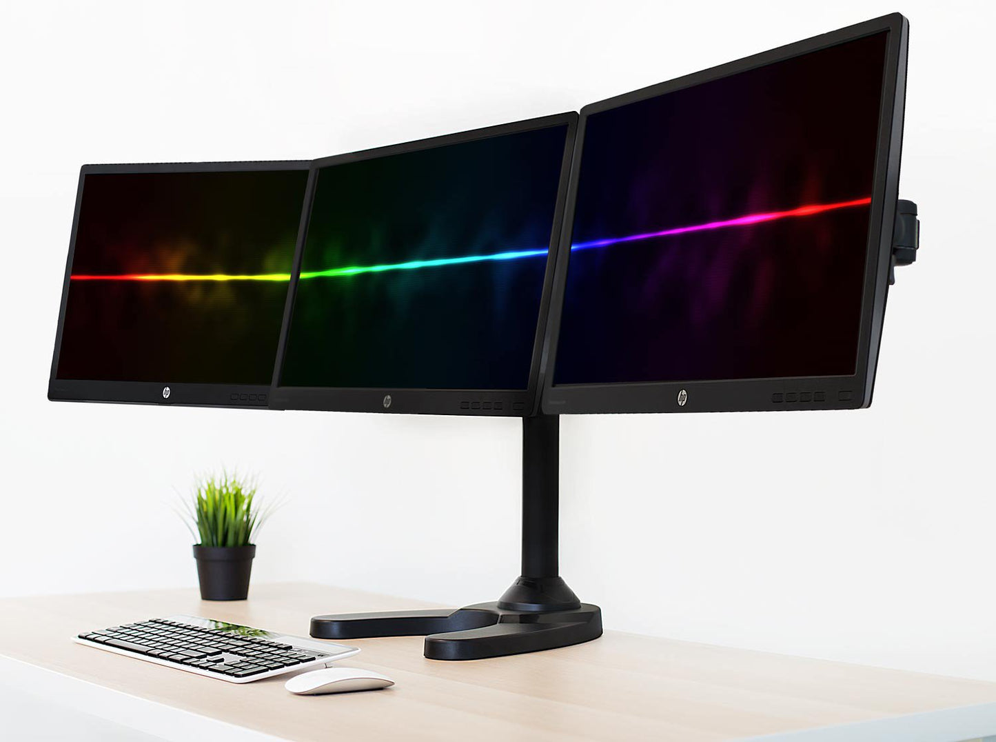 Mount-It! Triple Monitor Stand for 3 Screens up to 24", Height Adjustable Desk Mount with Free Standing or Grommet Base, 22 lbs per Arm, VESA 75x75
