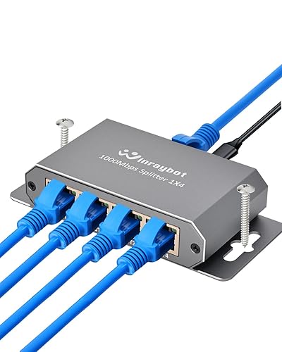 WinRaybot 4 Port Gigabit Ethernet Splitter 1 to 4 - Powered Network Switch with Wall Mount Ears for Home, Office, PS5, Router, Smart TV - Plug