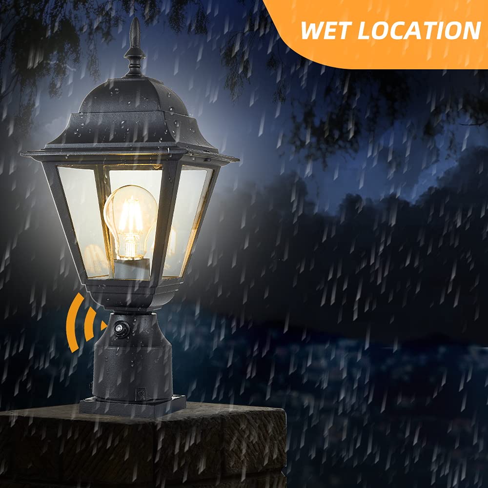 Windben Dusk to Dawn Outdoor Post Light,Waterproof Cast Aluminium Lamp Post Light Fixture,Post Lantern with Pier Mount Base,Matte