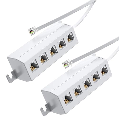 RFAdapter Phone Line Splitter Adapter 1 to 5, RJ11 6P4C Male to 5 Way 6P4C Female Socket Used for Connect Printer, Fax Machine and Multiple Landline