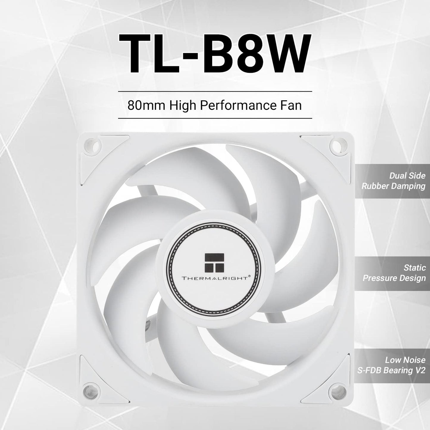 Thermalright TL-B8W CPU Fan, Computer Case Cooling Quiet 4pin PWM Fan, 80mm Silent PC Cooling, wtih 2200RPM Speed, Low Noise 24dba, Desktop CPU