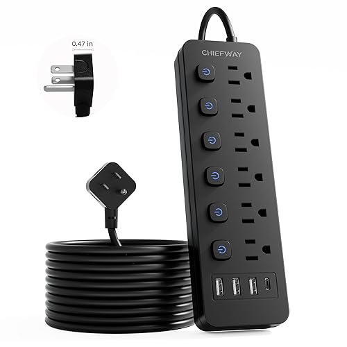 Wall Outlet Extender, 6Ft Power Strip with Individual Switches, 6 Outlets & 4 USB Ports (1 USB-C), Extension Cord with Multiple Outlets, Cruise