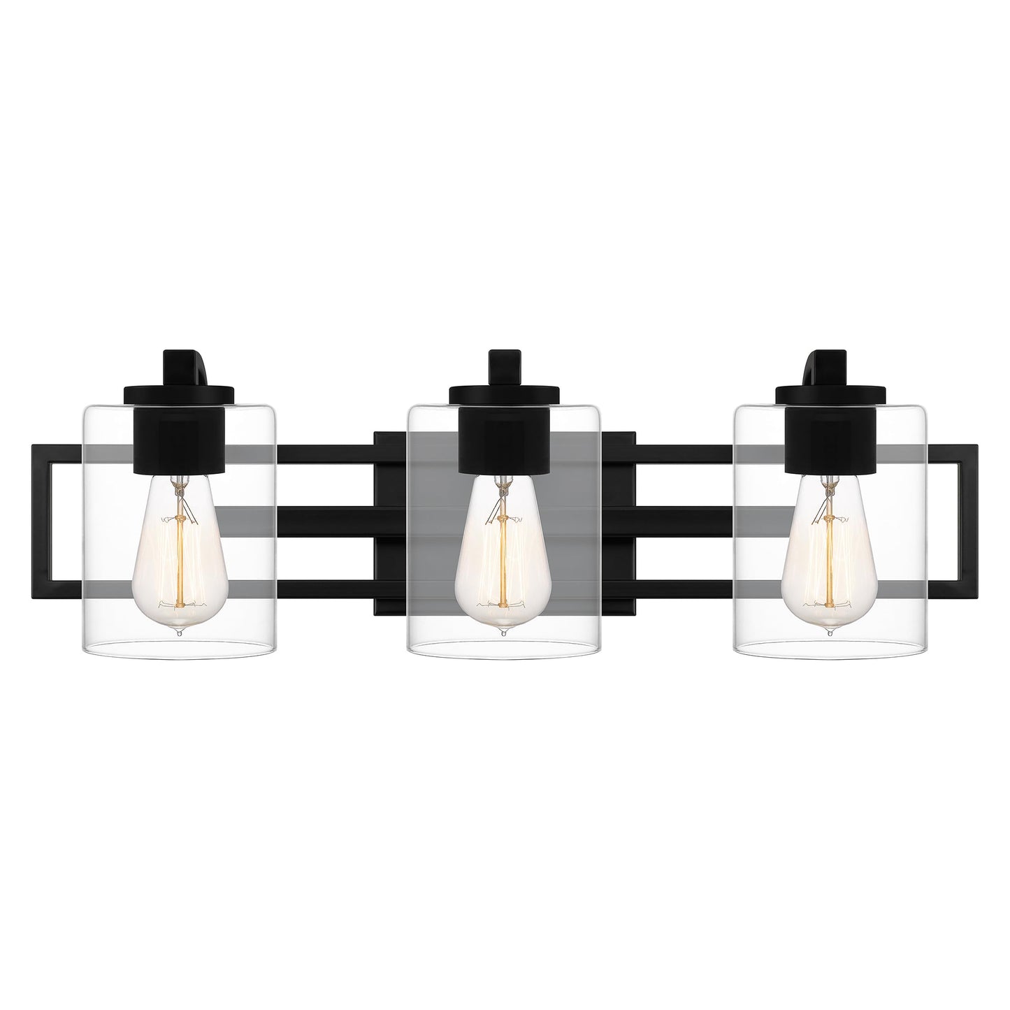 Quoizel Lansdowne Modern Bath Vanity Lights, 24 Inch 3-Light Matte Black Lighting Fixtures Over Mirror, Clear Glass Shade, 100W, Decorative Wall Light