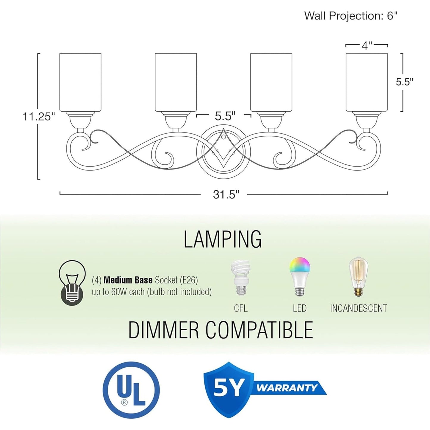 Kira Home Villa 31" Traditional 4-Light Bathroom Vanity Light with Scrollwork Design and Frosted Amber Glass Shades, Oil Rubbed Bronze Finish