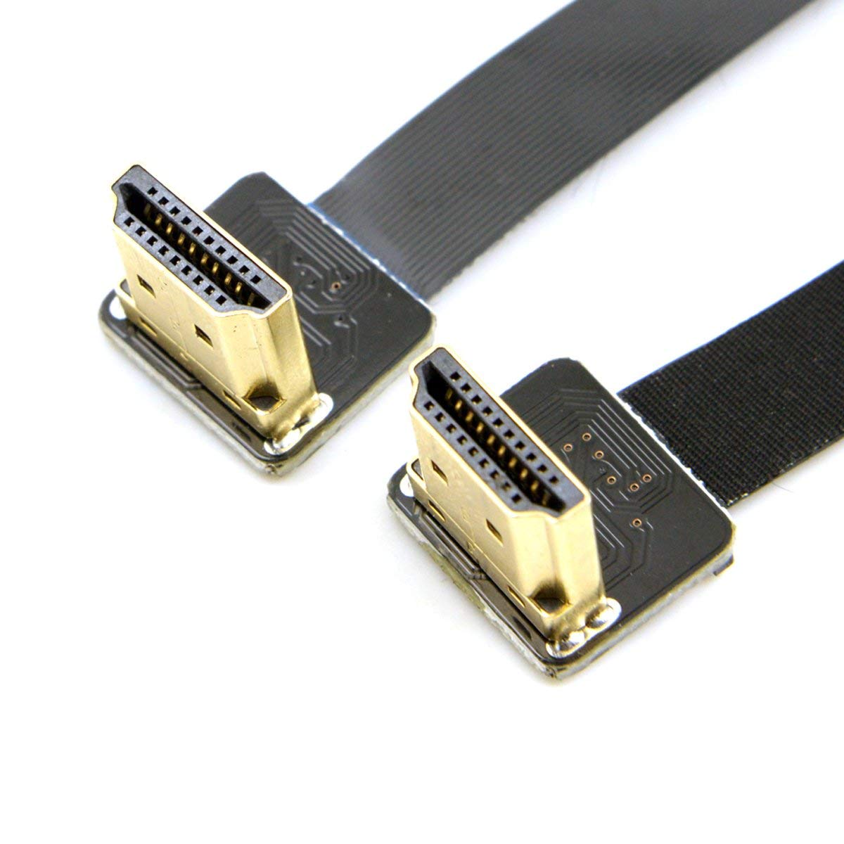 JSER FPV HDMI Type A Male to HDMI Male HDTV FPC Flat Cable Dual Up Angled 90 Degree 50cm
