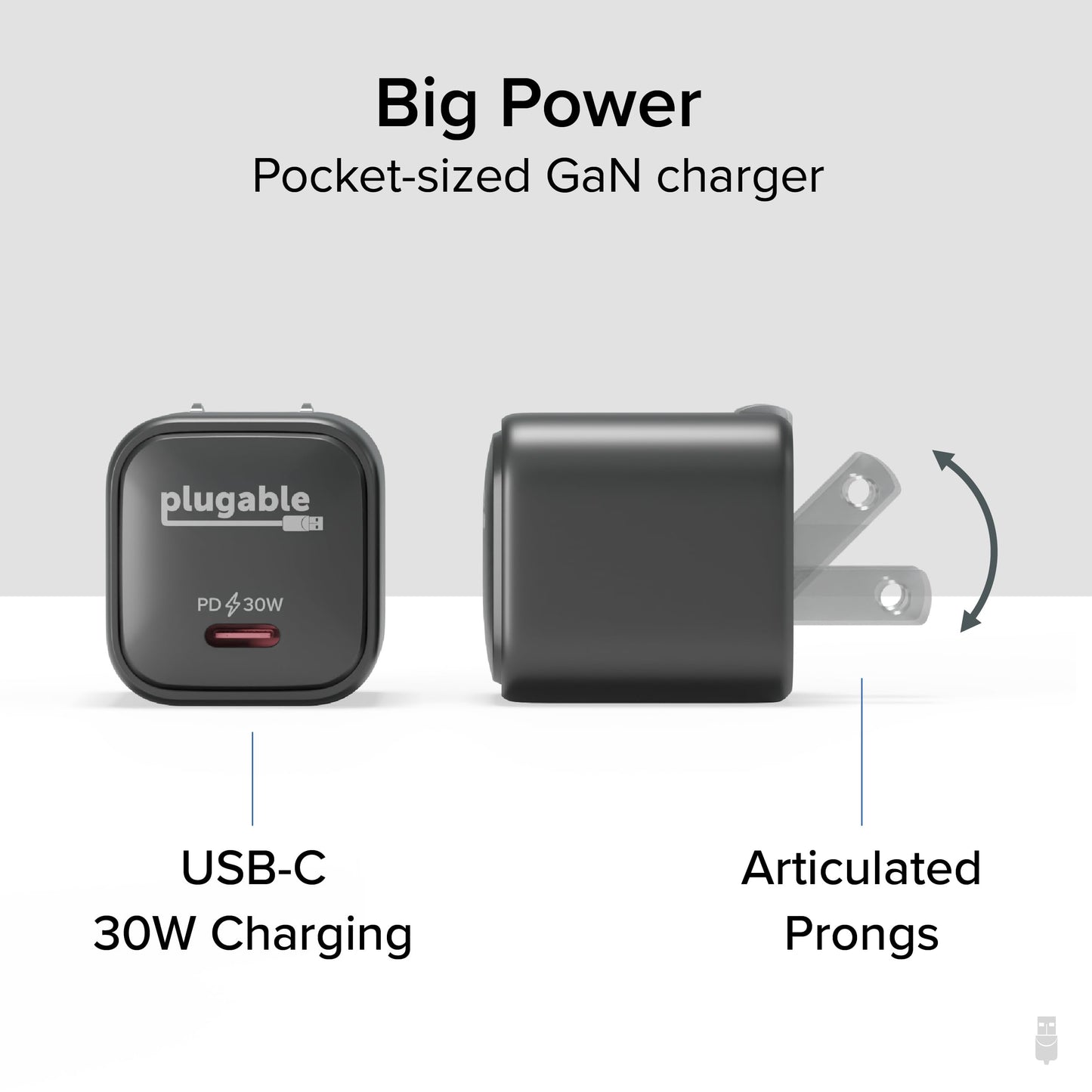 Plugable 30W USB-C GaN Charger - MagSafe-Compatible, Fast Charging for iPhone, iPad, Galaxy & USB-C Devices - IT Deployment, Business Travel & Remote