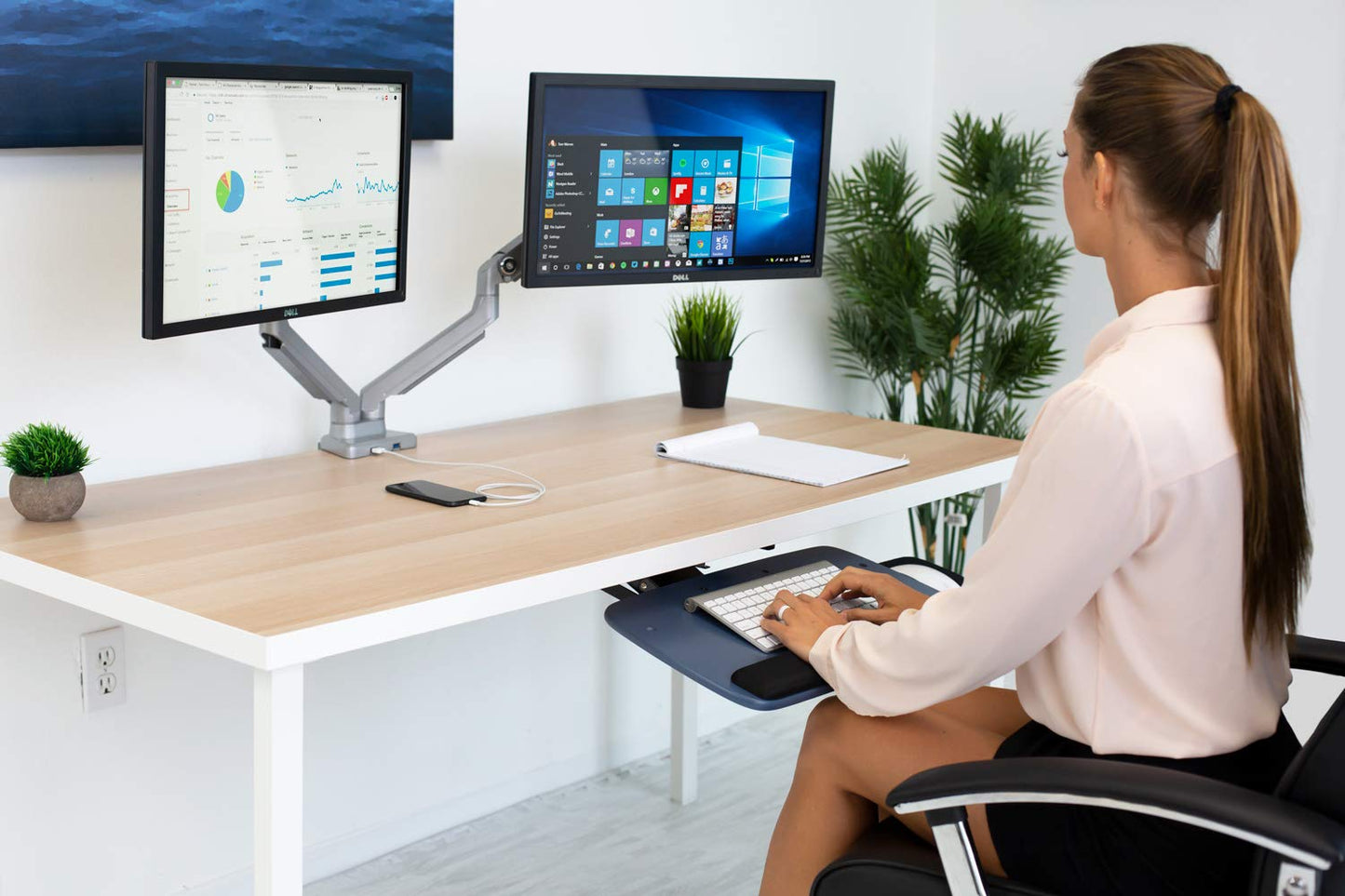 Mount-It! Dual Monitor Desk Mount with USB 3.0 Ports, Full Motion Dual Monitor Stand for 2 Screens up to 32 Inches, VESA 75x75 & 100x100, Clamp or