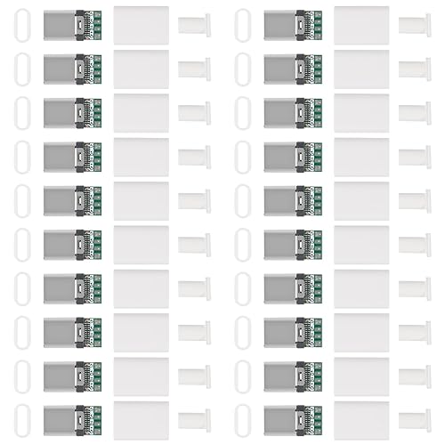 AITRIP 20PCS USB 3.1 Type C Connector 24 Pins Male Plug Socket Receptacle Adapter to Solder Wire & Cable 24P PCB Board Support Module-White