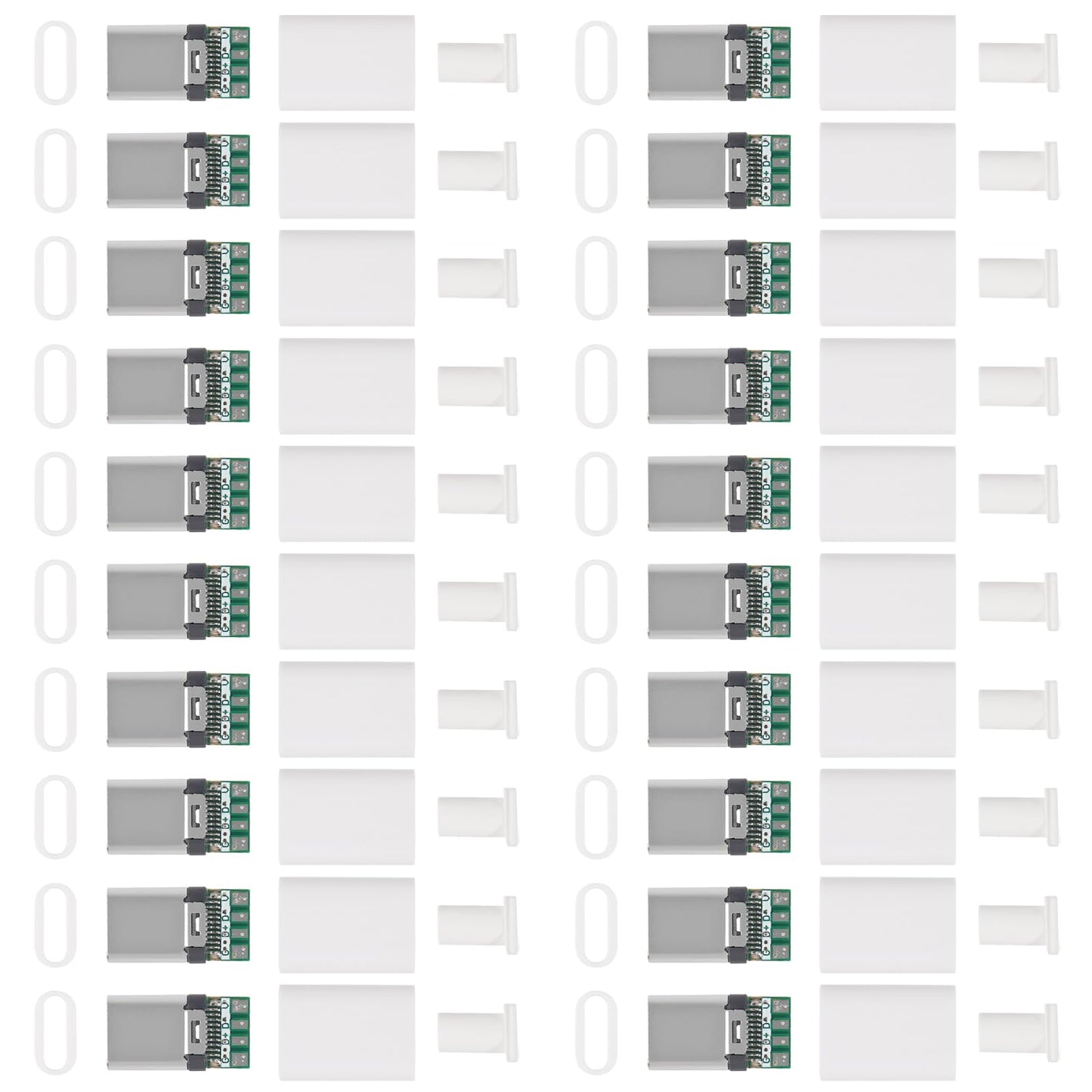 AITRIP 20PCS USB 3.1 Type C Connector 24 Pins Male Plug Socket Receptacle Adapter to Solder Wire & Cable 24P PCB Board Support Module-White