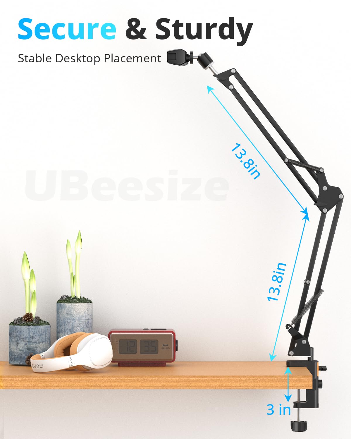 UBeesize Overhead Phone Mount, Flexible Webcam Arm with Phone Holder and Ball Head, Overhead Tripod for Phone Drawing Live Streaming Cooking Flat