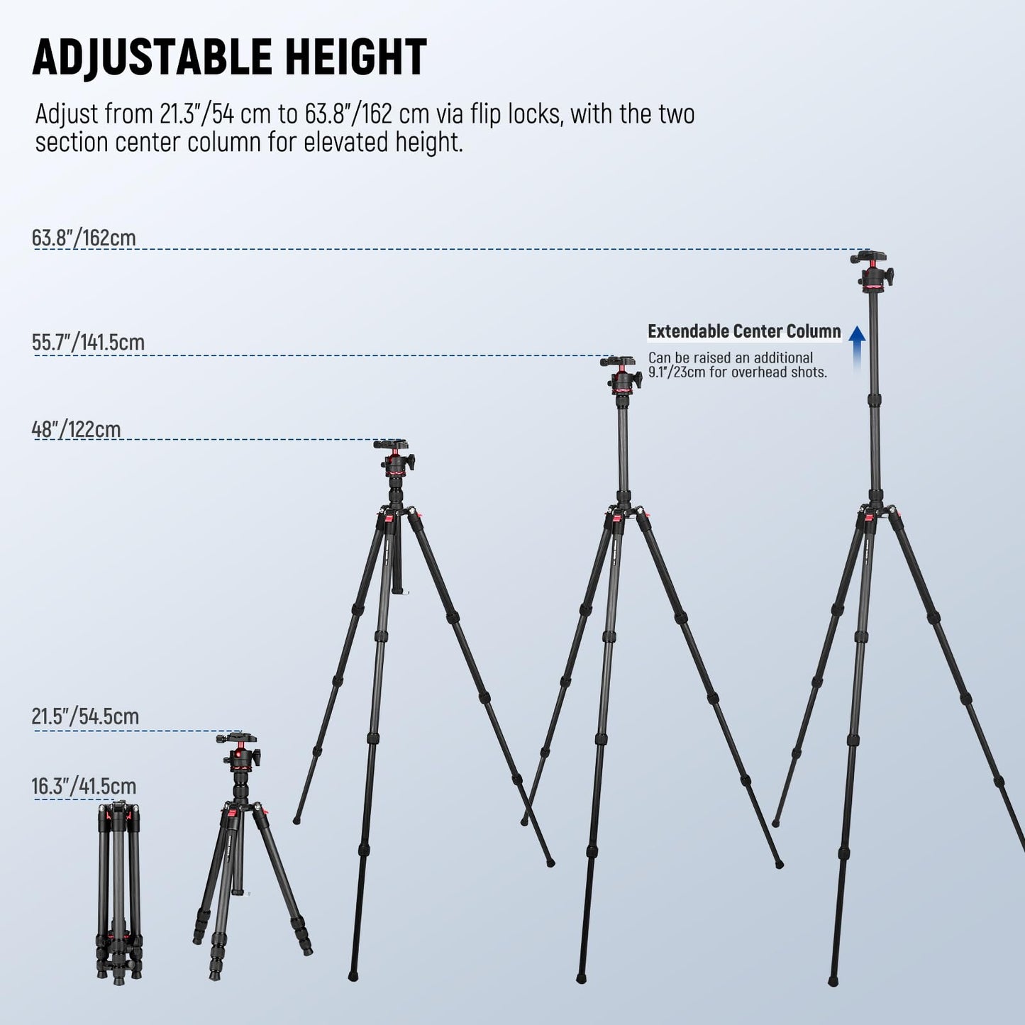 NEEWER Basics Carbon Fiber Travel Tripod, 64" Compact Lightweight Portable Camera Video Stand, Arca Type Ball Head & Cell Phone Holder Compatible
