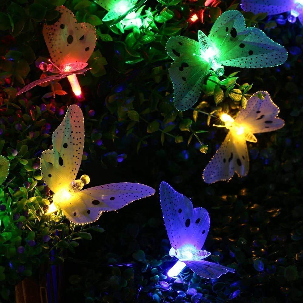 Berocia Butterfly Solar String Lights Outdoor, Waterproof 12 LED Solar Fairy Lights for Garden Patio Christmas Yard Party Camping Decor