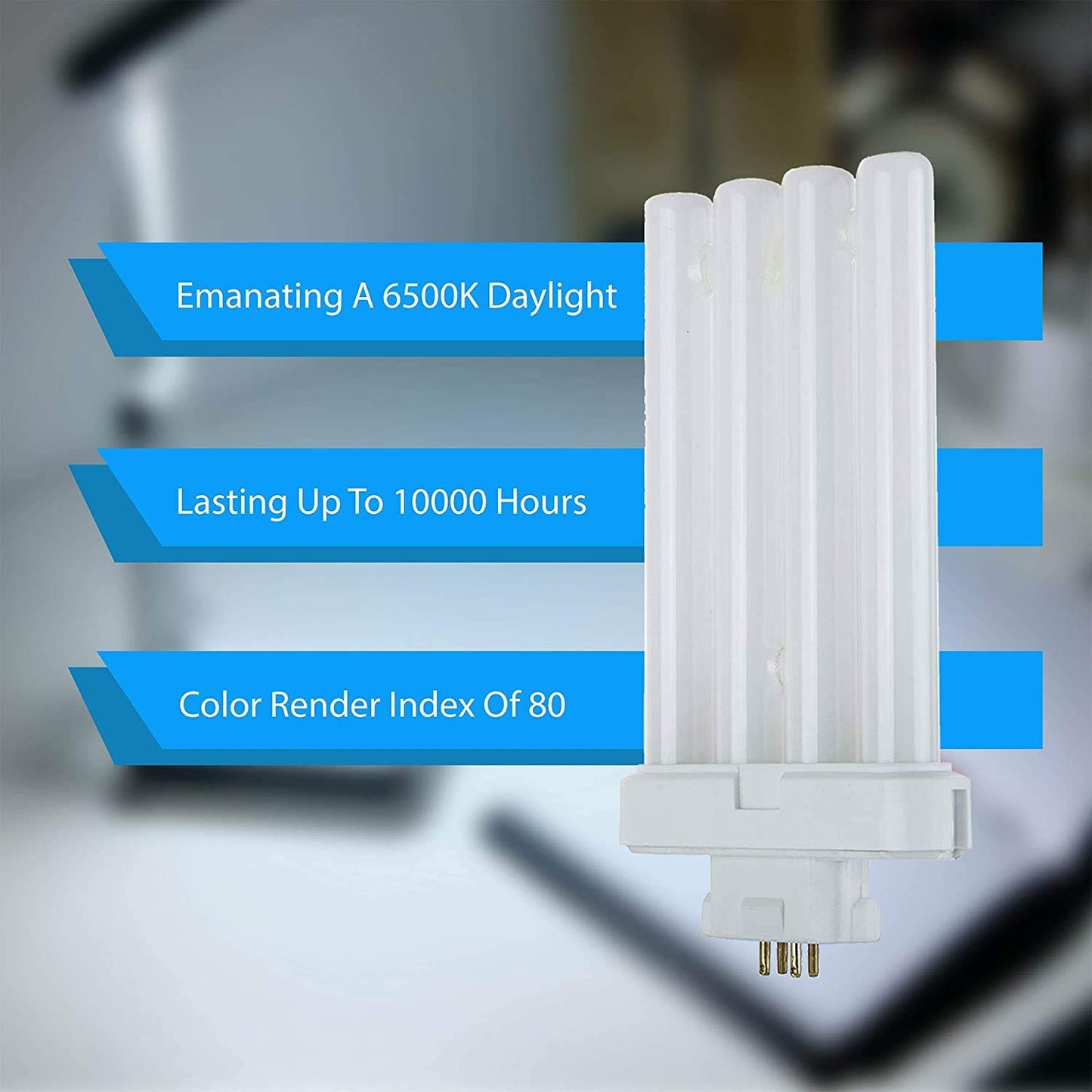 Dysmio Compact Fluorescent 27W Quad Tube, 6500K Daylight Light FML Light Bulbs with GX10Q-4 Base - 2 Pack