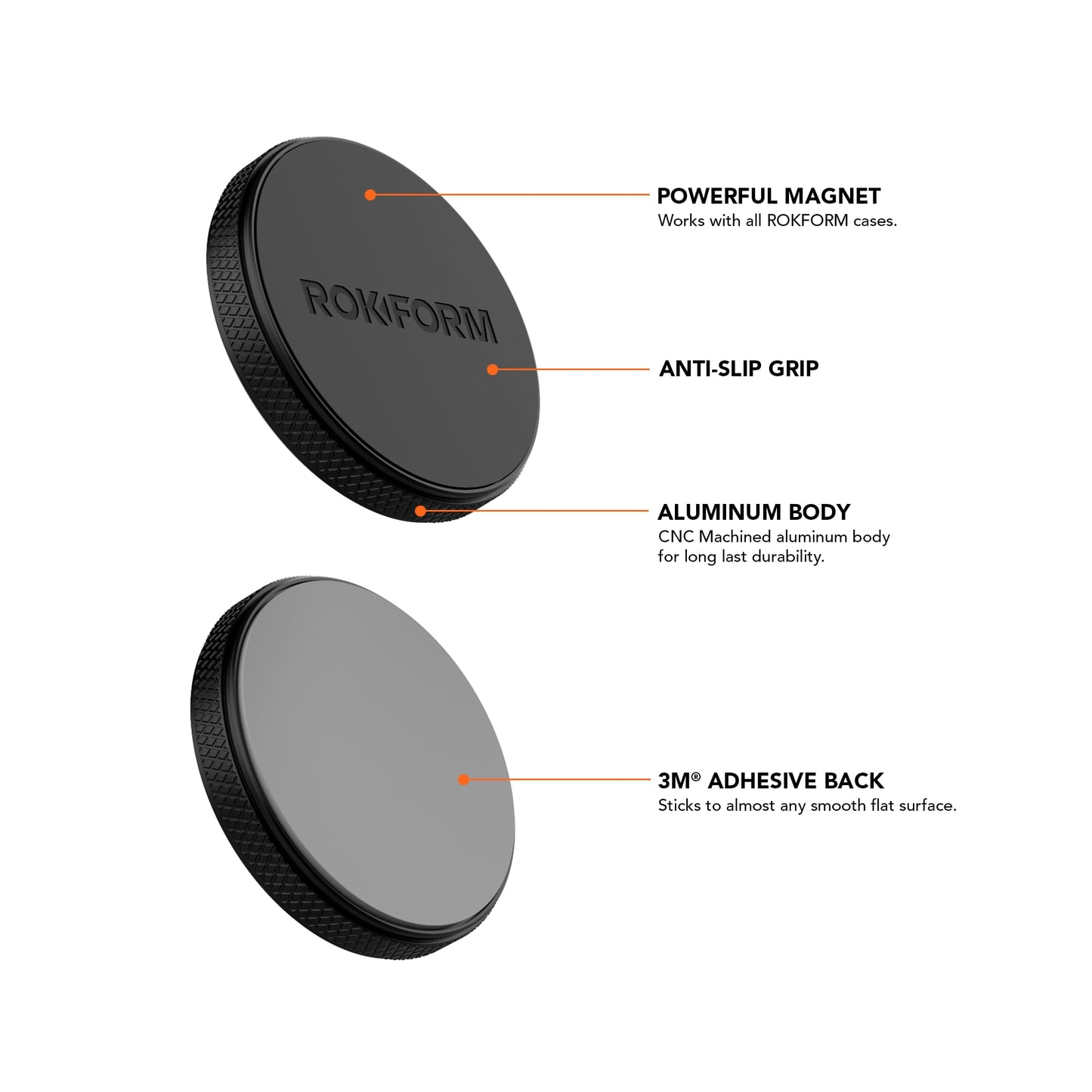 Rokform - Low Pro Magnetic Phone Mount, 1-Inch Phone Magnet for Car, 3M VHB Adhesive Holder Mounts to Almost Any Flat Surface, Compatible with All